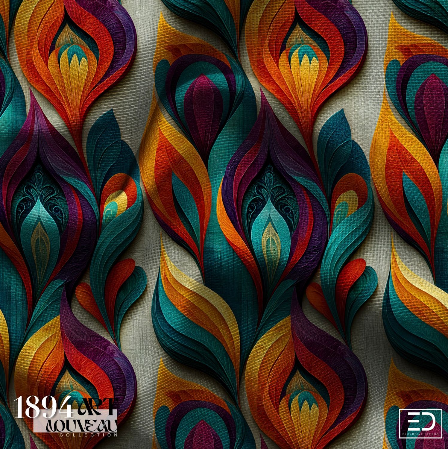 Light Through the Lancet Fabric | Olive, Teal &amp; Burnt Orange | Cathedral Glass Collection
