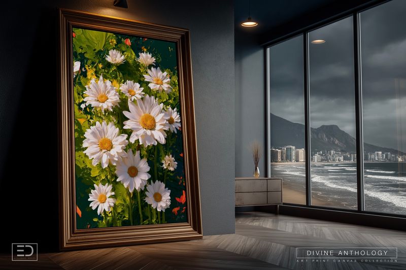 Daisies in the Meadow Light, White and Green, Original Art Canvas Print