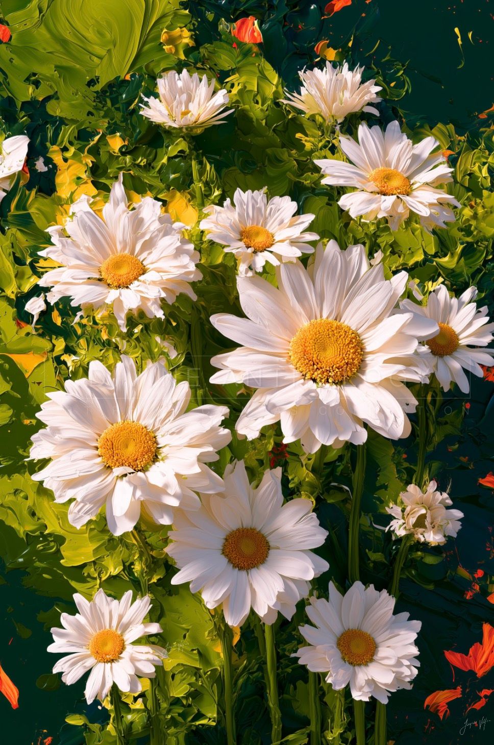 Daisies in the Meadow Light, White and Green, Original Art Canvas Print