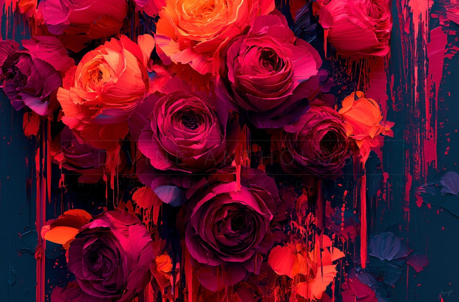Roses in Total Darkness, Oxblood and Ink, Original Art Canvas Print