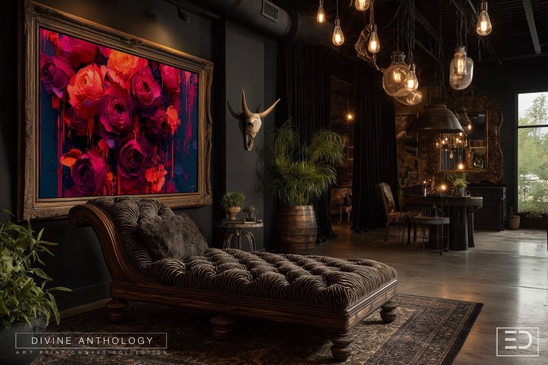 Roses in Total Darkness, Oxblood and Ink, Original Art Canvas Print