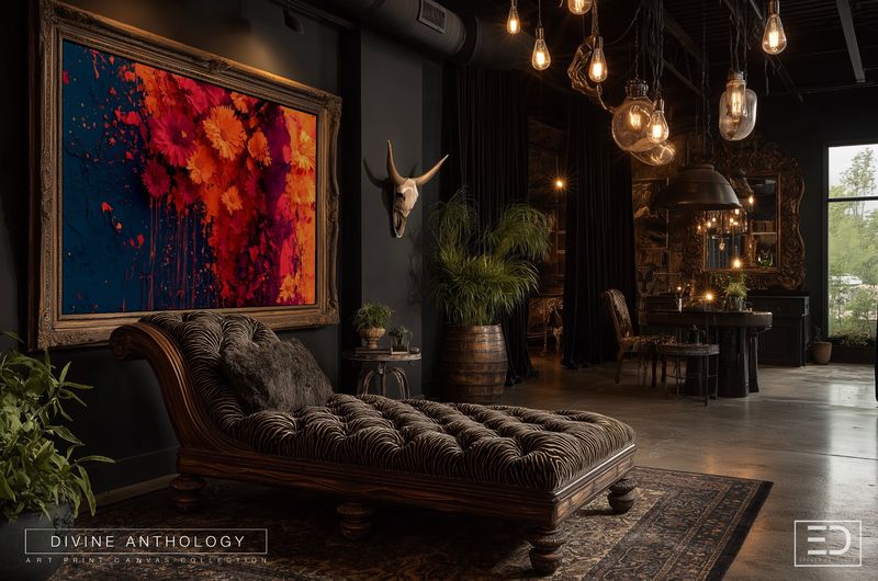 Voltage Bloom, Vermilion and Oxblood, Original Art Canvas Print