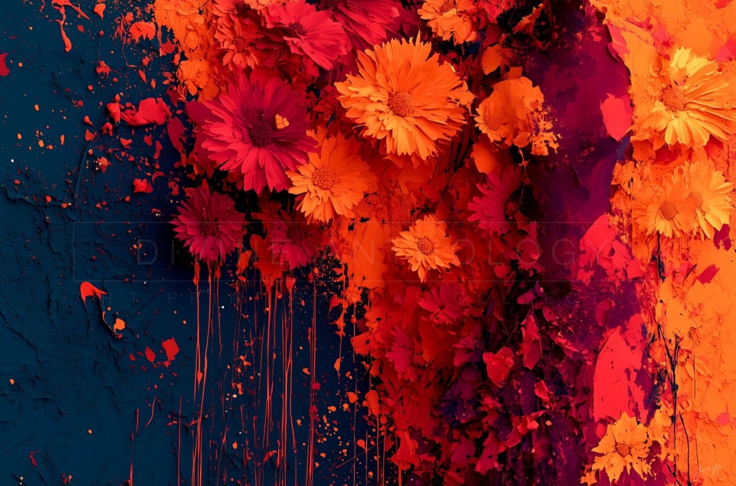 Voltage Bloom, Vermilion and Oxblood, Original Art Canvas Print