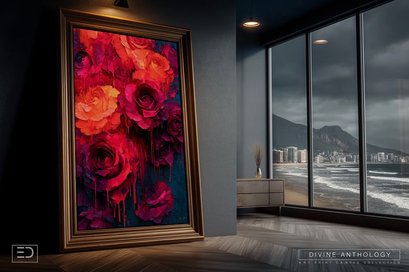 Roses Bleeding Colour, Brick Red and Antique Honey, Original Art Canvas Print