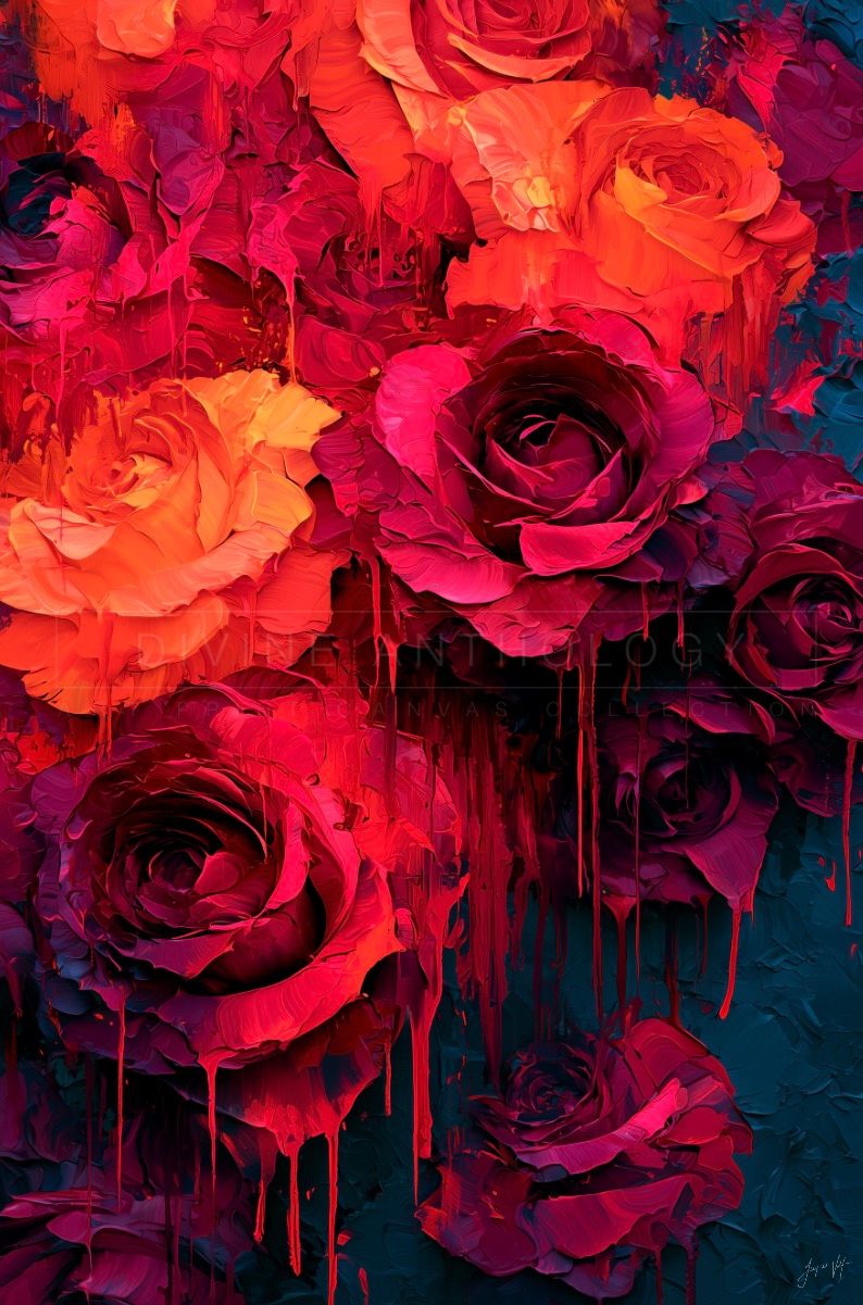 Roses Bleeding Colour, Brick Red and Antique Honey, Original Art Canvas Print