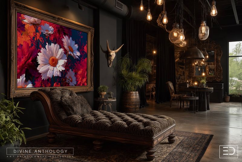 Daisies Against the Bloodline, White and Brick Red, Original Art Canvas Print