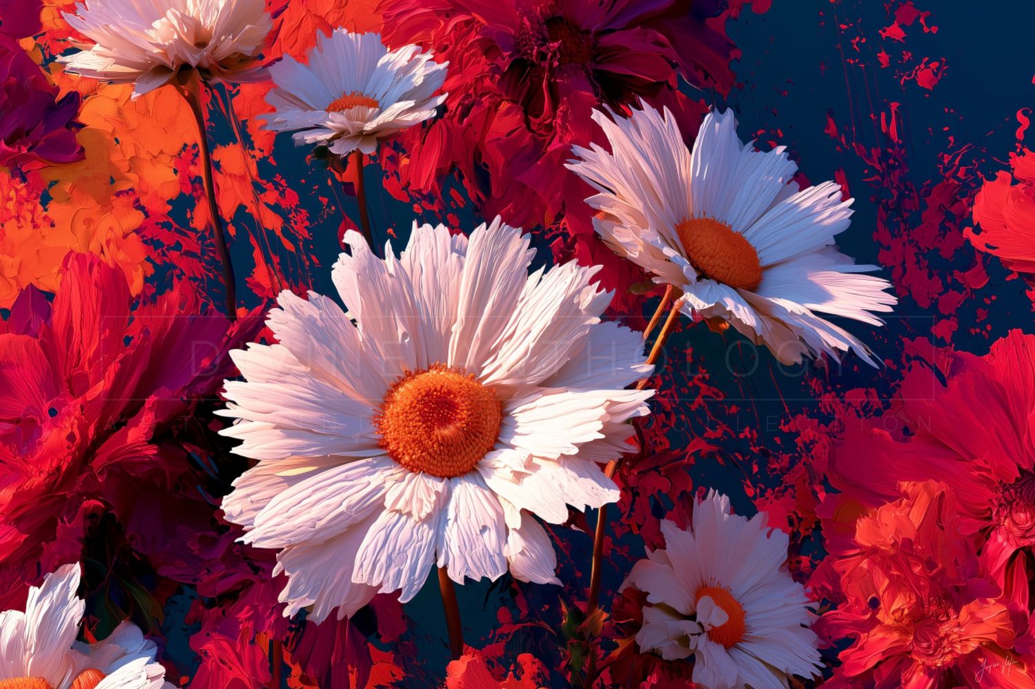 Daisies Against the Bloodline, White and Brick Red, Original Art Canvas Print