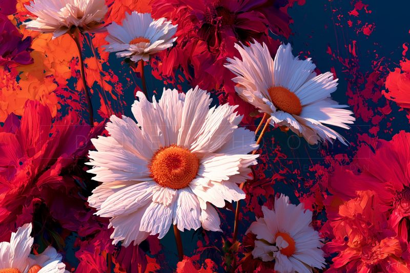 Daisies Against the Bloodline, White and Brick Red, Original Art Canvas Print