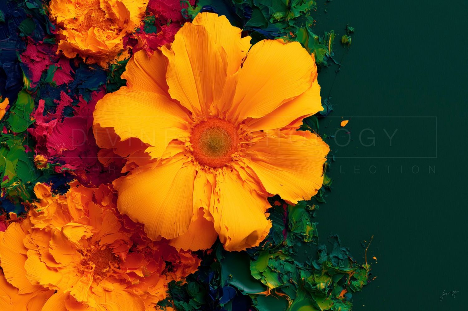 The Marigold Divide, Rich Saffron and Emerald, Original Art Canvas Print