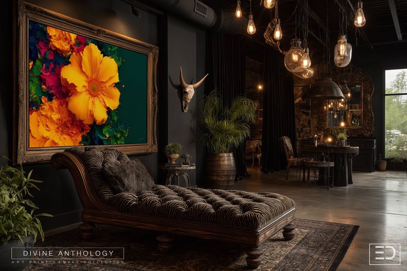 The Marigold Divide, Rich Saffron and Emerald, Original Art Canvas Print