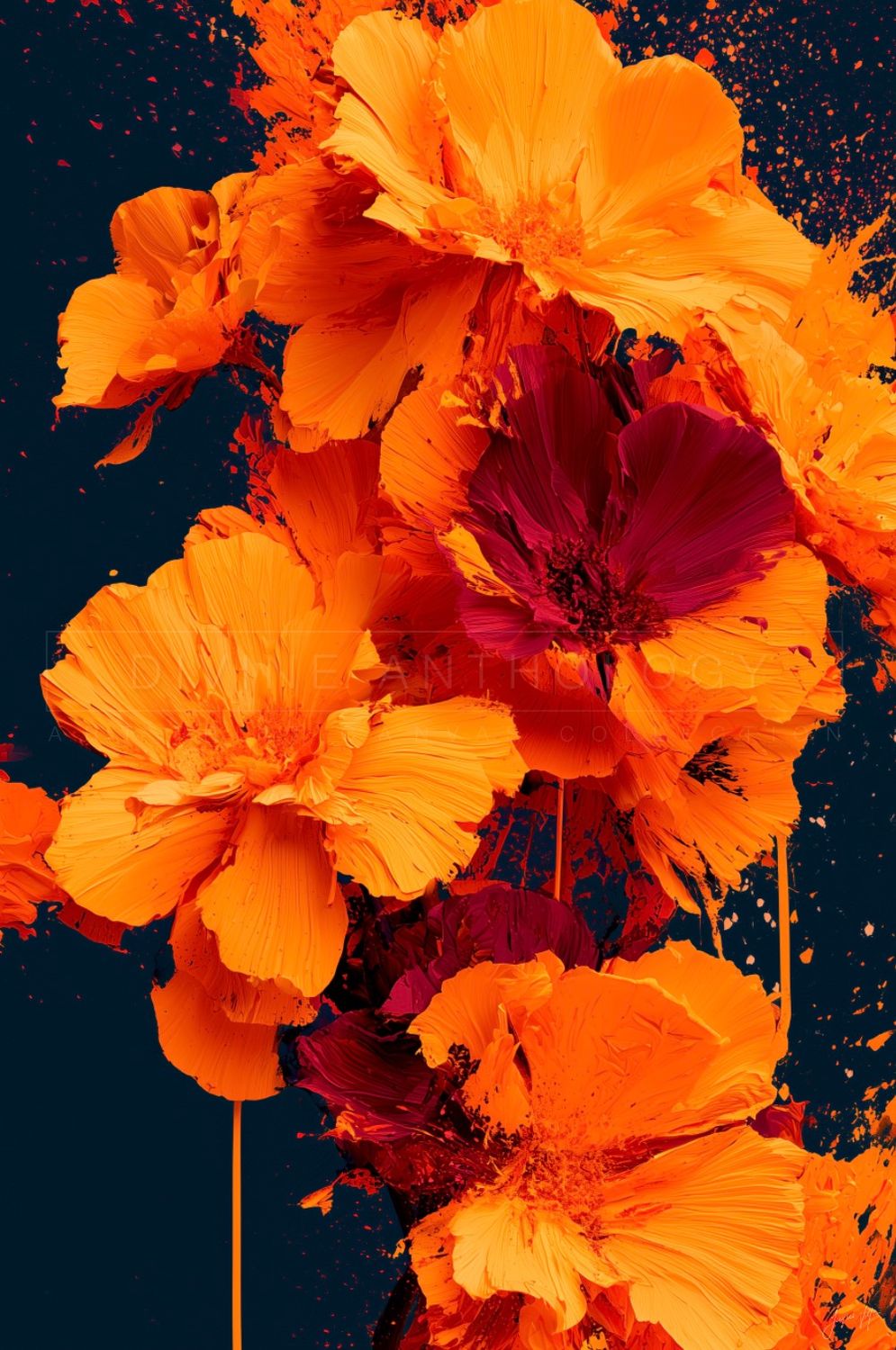 Cosmos at Full Saturation, Rich Saffron and Magenta, Original Art Canvas Print