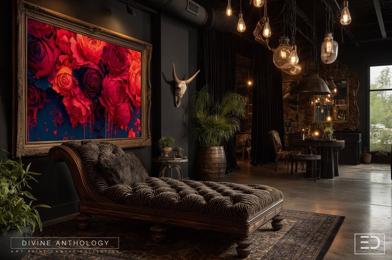 Roses Running Wild, Brick Red and Antique Honey, Original Art Canvas Print