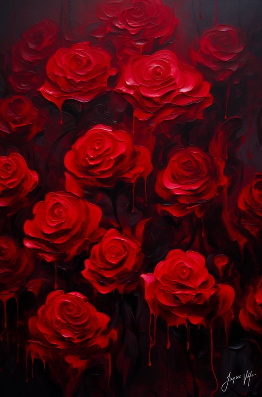 Roses in Full Bloom, Deep Red and Oxblood, Original Art Canvas Print