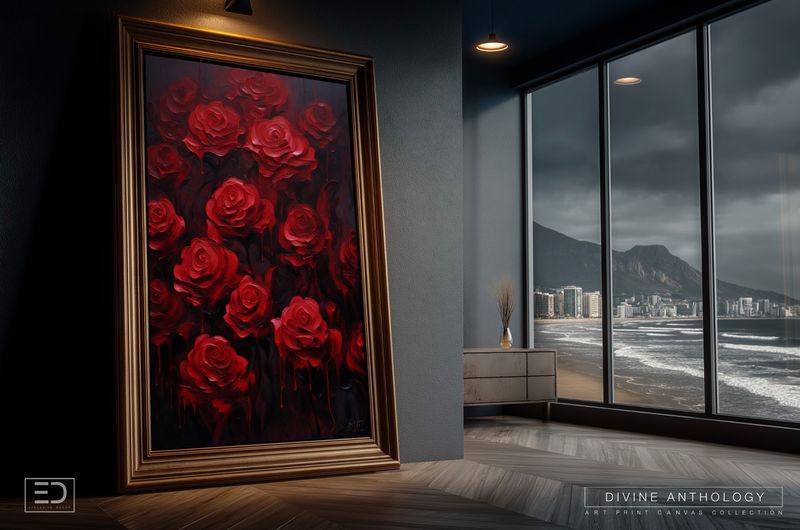 Roses in Full Bloom, Deep Red and Oxblood, Original Art Canvas Print