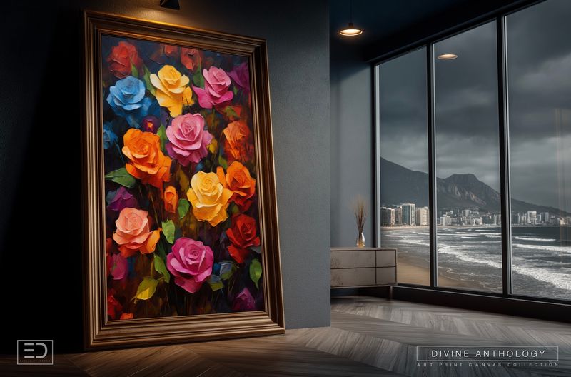 Every Rose at Once, Pink, Orange and Blue, Original Art Canvas Print