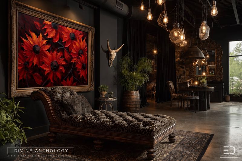 Susans After Dark, Vermilion and Near-Black, Original Art Canvas Print