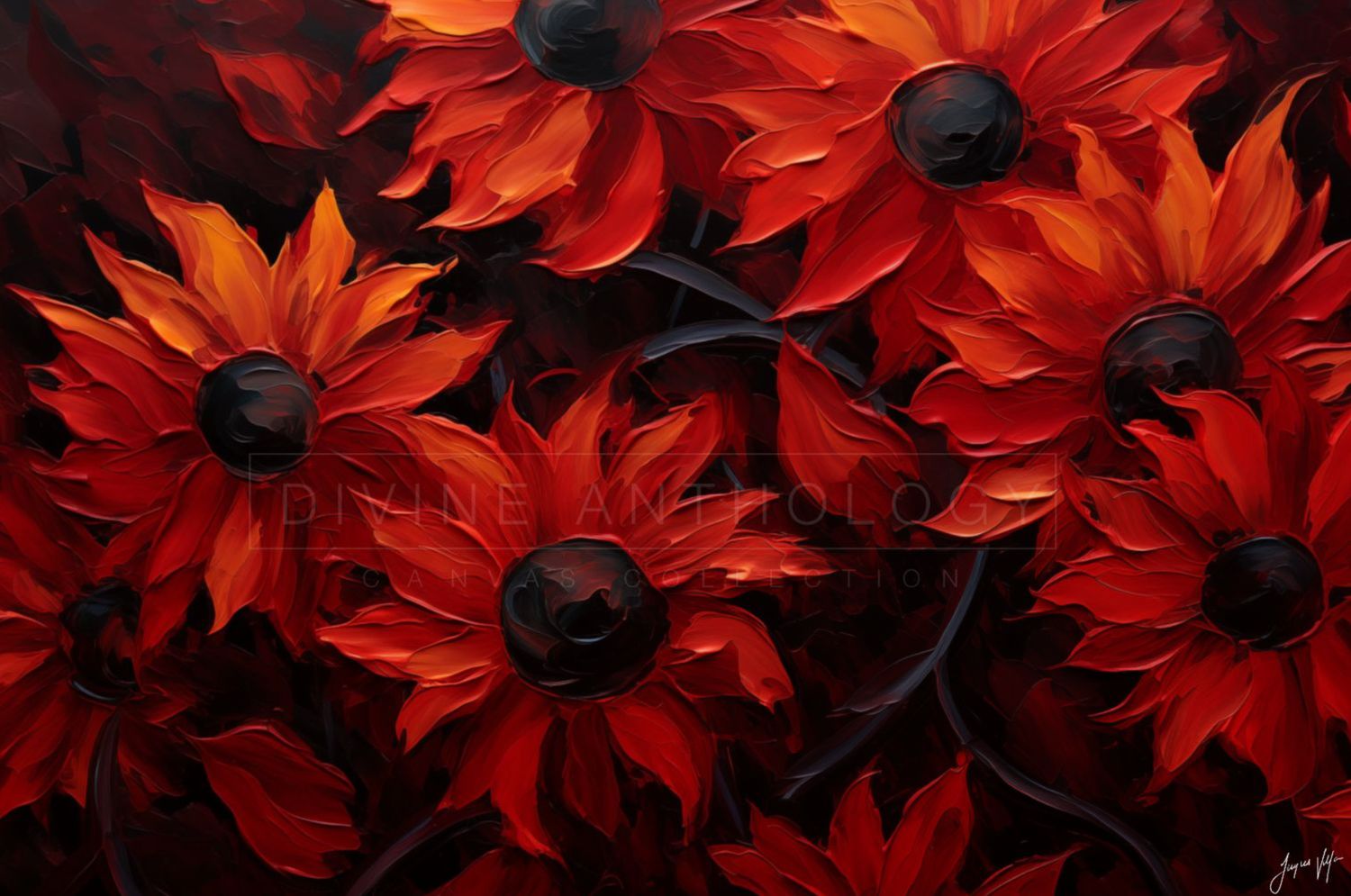 Susans After Dark, Vermilion and Near-Black, Original Art Canvas Print