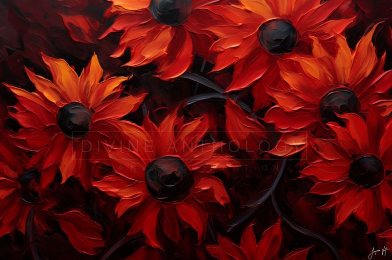 Susans After Dark, Vermilion and Near-Black, Original Art Canvas Print