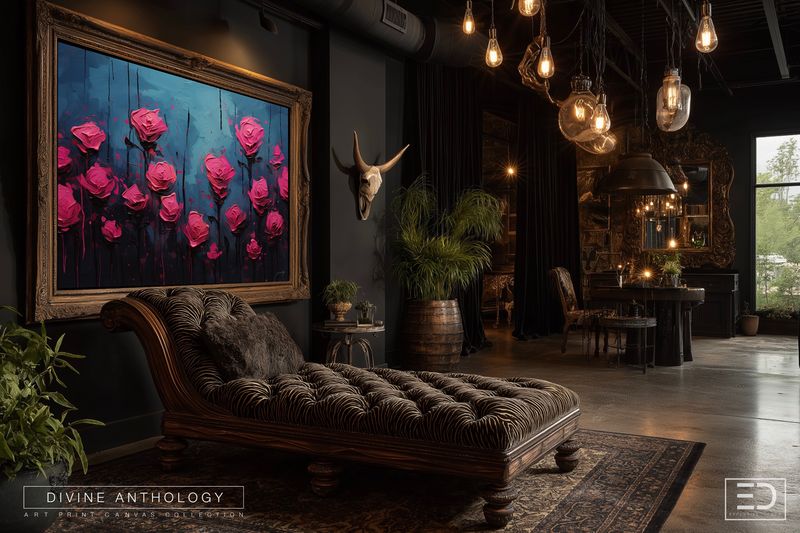 Roses in the Downpour, Pink and Deep Teal, Original Art Canvas Print