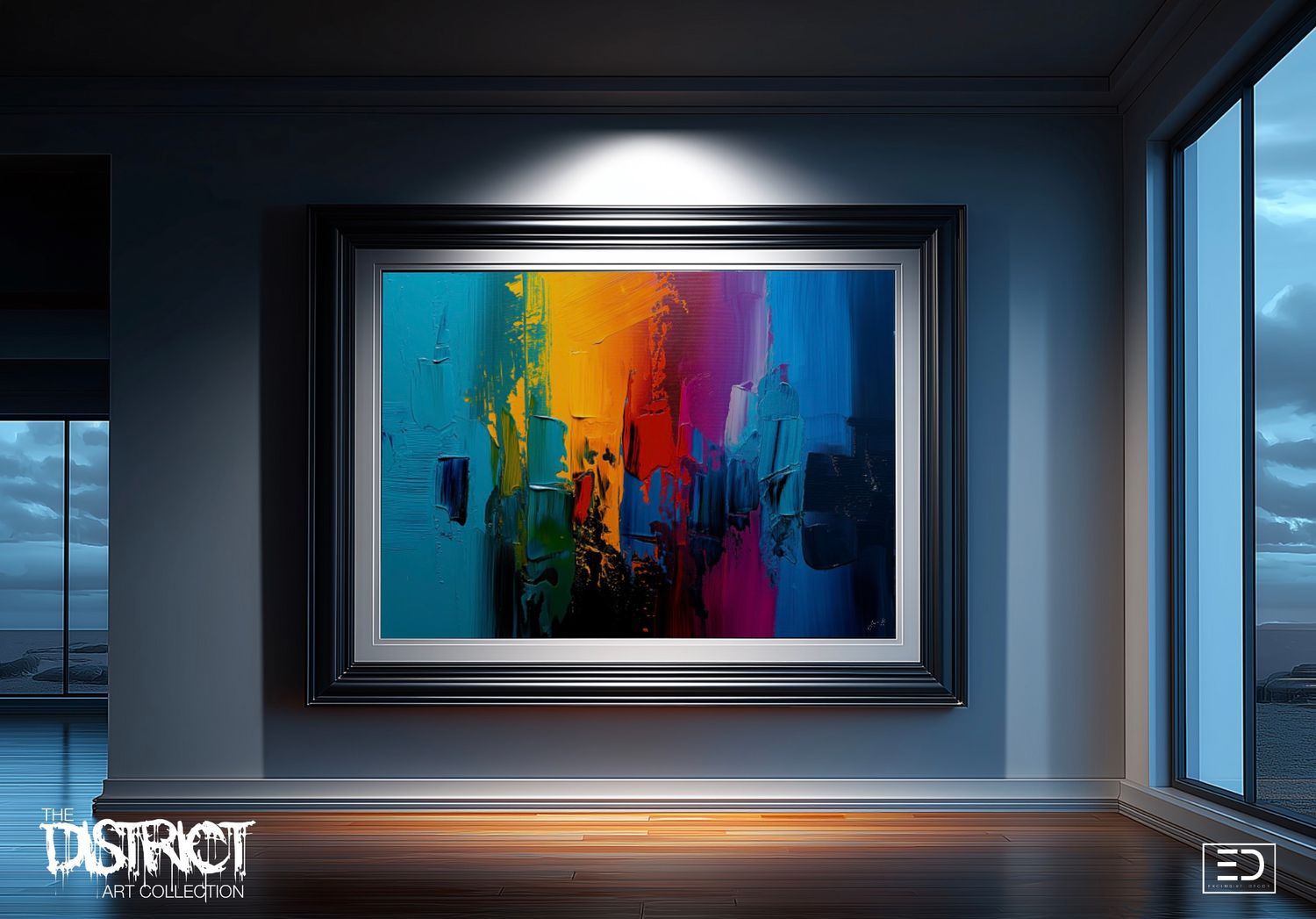 The District Block, Teal and Magenta Geometric Original Art Print