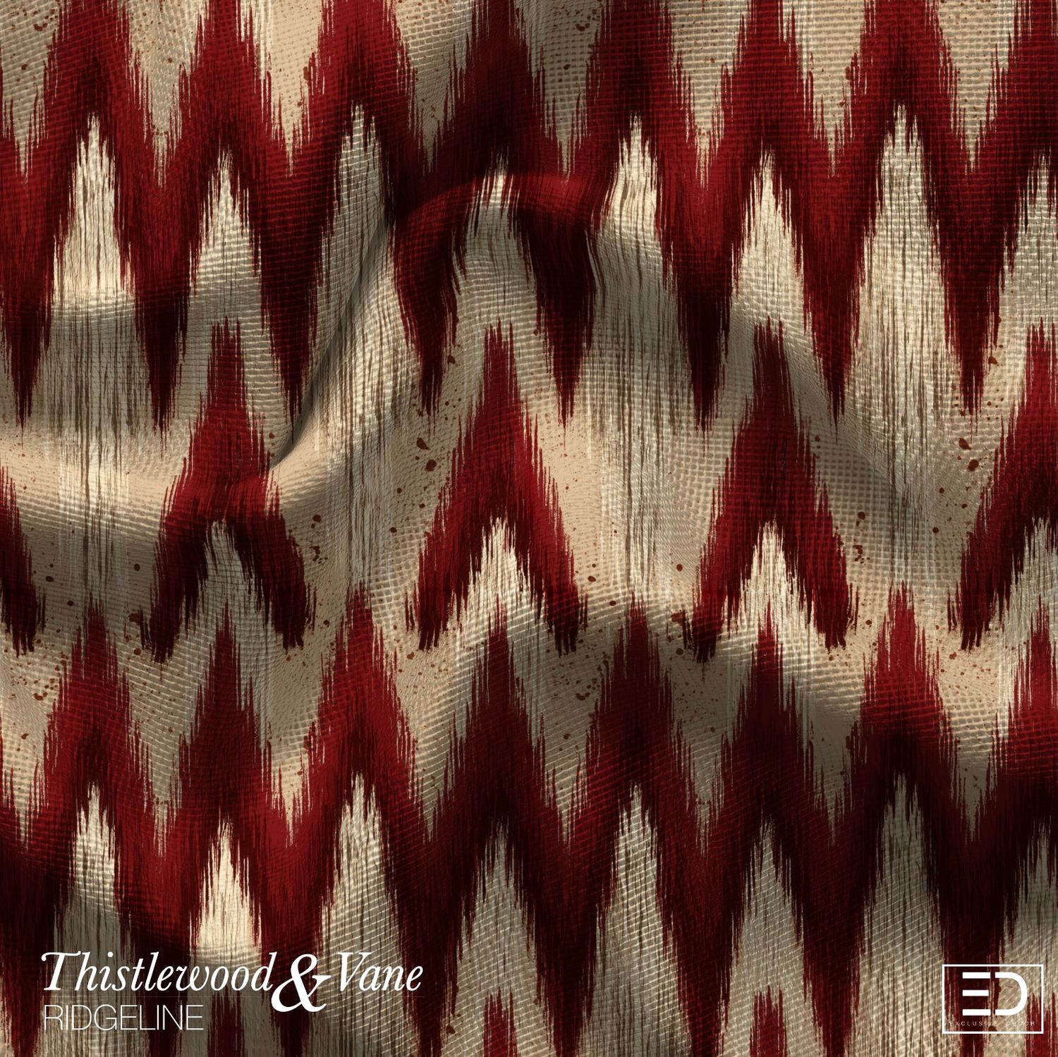 Bramble Ikat Chevron Fabric: Deep Red, Rust &amp; Cream | Ridgeline Collection