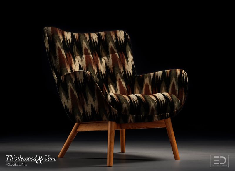 Hollow Ikat Chevron Fabric: Black, Rust & Olive | Ridgeline Collection