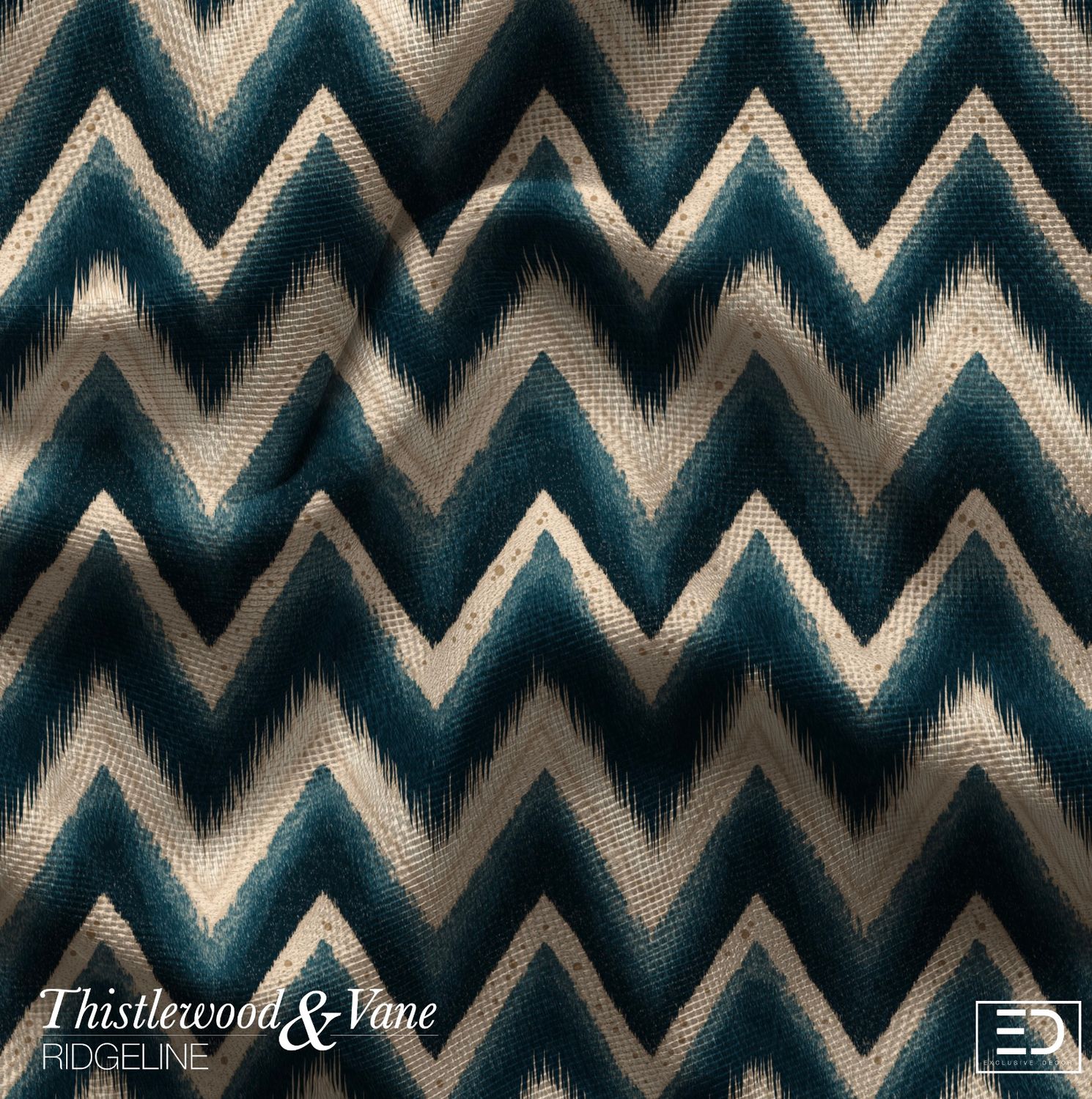 Tidal Ikat Chevron Fabric: Navy, Teal &amp; Cream | Ridgeline Collection