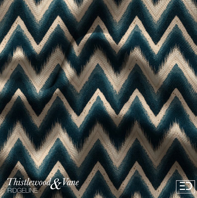 Tidal Ikat Chevron Fabric: Navy, Teal & Cream | Ridgeline Collection Tidal Ikat Chevron Fabric: Navy, Teal & Cream | Ridgeline Collection