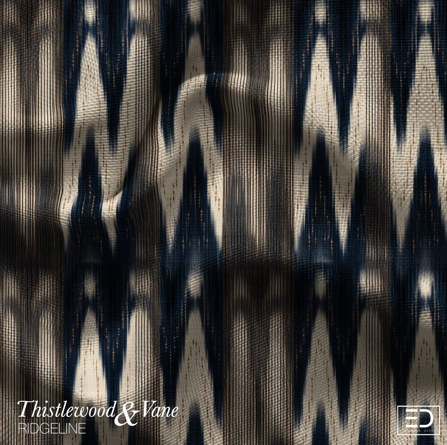 Current Ikat Chevron Fabric: Charcoal, Navy &amp; Cream | Ridgeline Collection