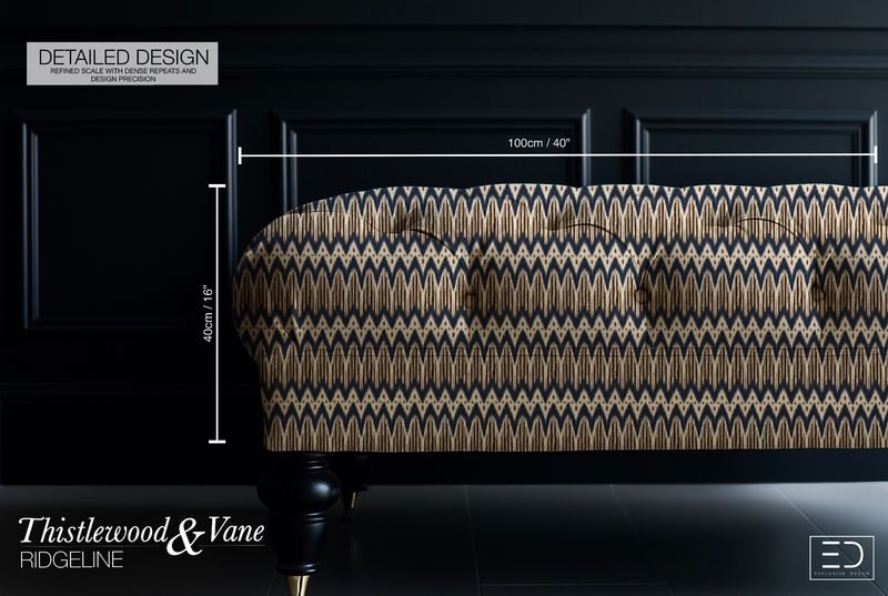 Thicket Ikat Chevron Fabric: Navy, Chocolate Brown & Cream | Ridgeline Collection