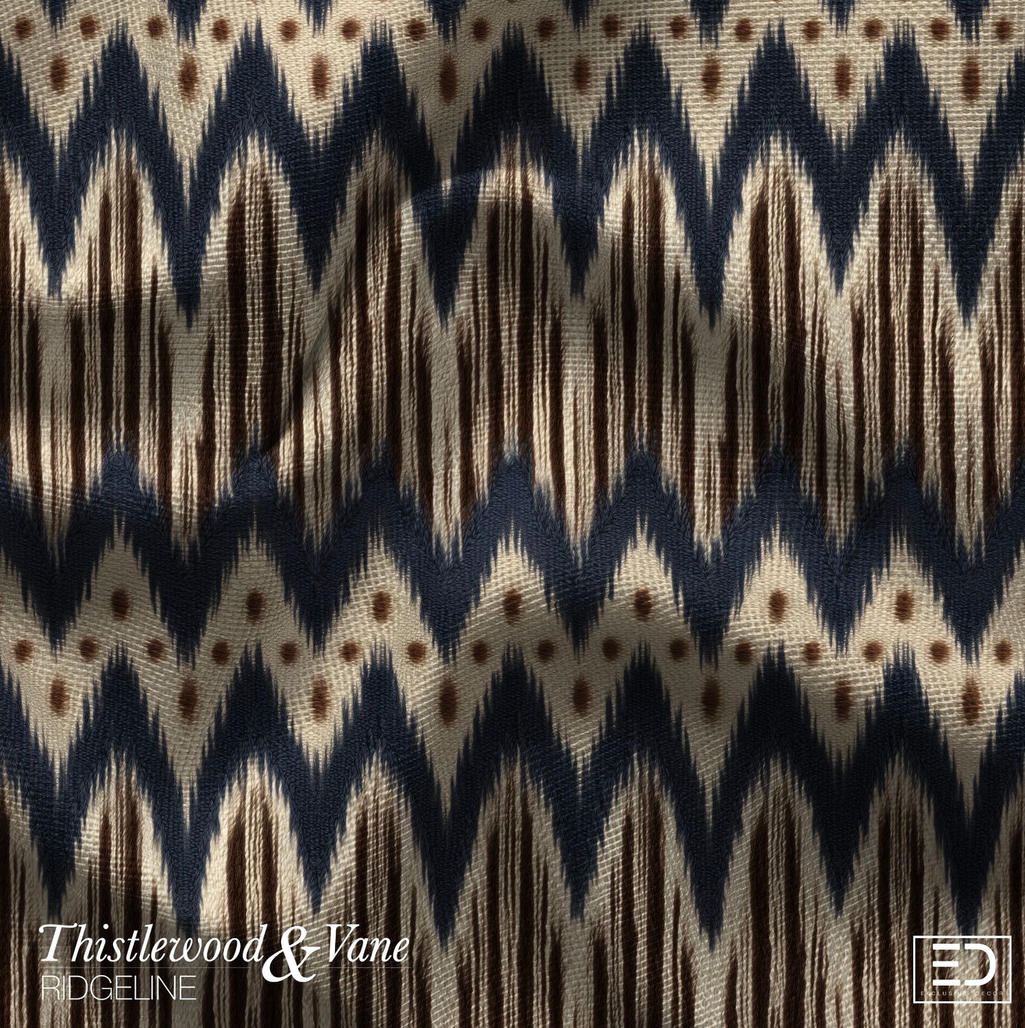 Thicket Ikat Chevron Fabric: Navy, Chocolate Brown &amp; Cream | Ridgeline Collection