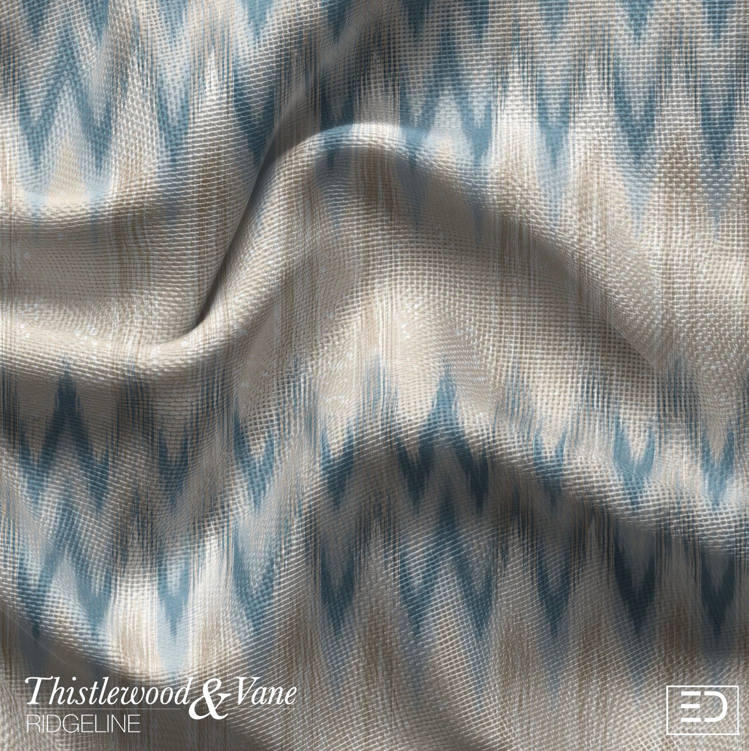 Static Ikat Chevron Fabric: Pale Blue, Warm Grey &amp; Cream | Ridgeline Collection