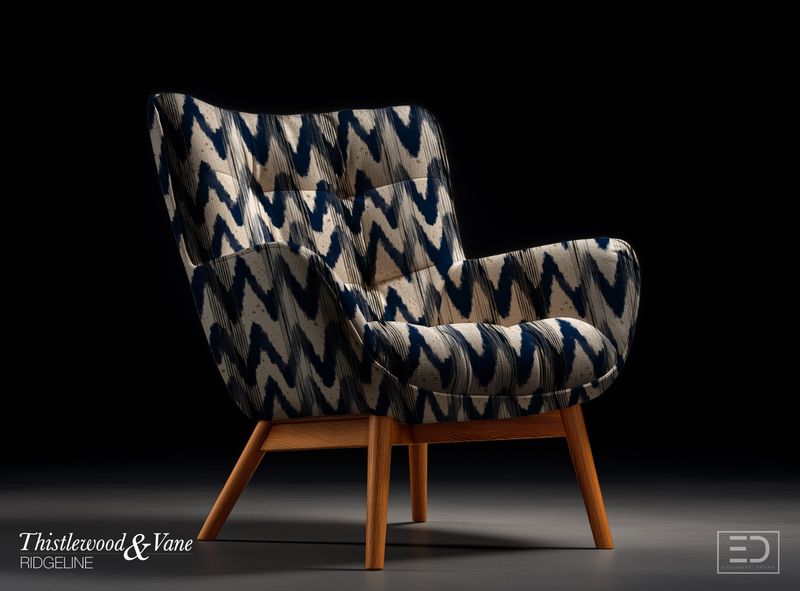Anvil Ikat Chevron Fabric: Navy, Brass & Cream | Ridgeline Collection