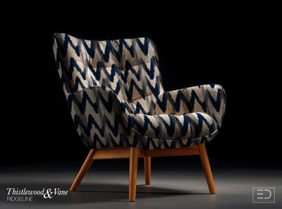 Anvil Ikat Chevron Fabric: Navy, Brass & Cream | Ridgeline Collection