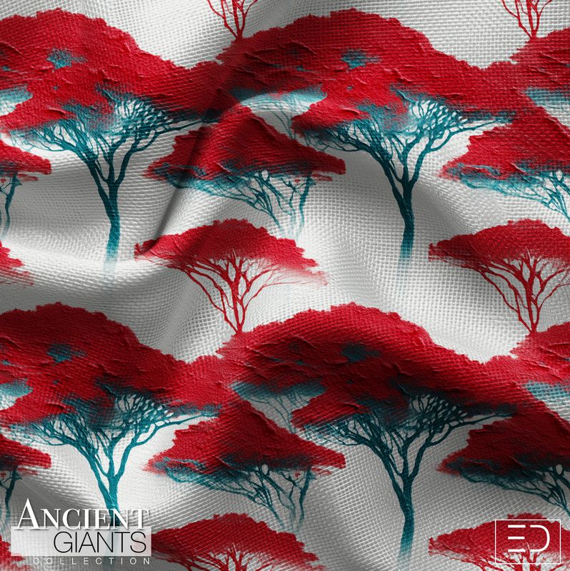 Vigil Tree Canopy Fabric: Deep Red, Teal &amp; White | Ancient Giants Collection