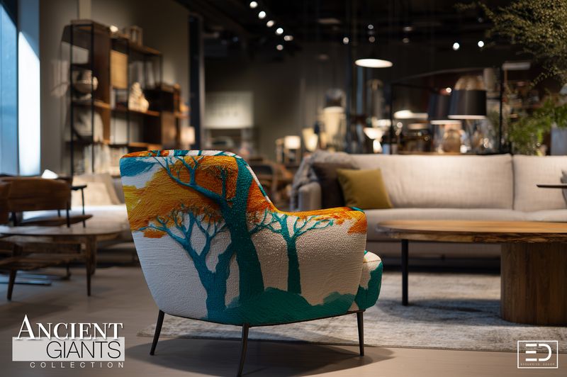 Long Shade Autumn Tree Fabric: Burnt Orange, Teal &amp; Off-White | Ancient Giants Collection