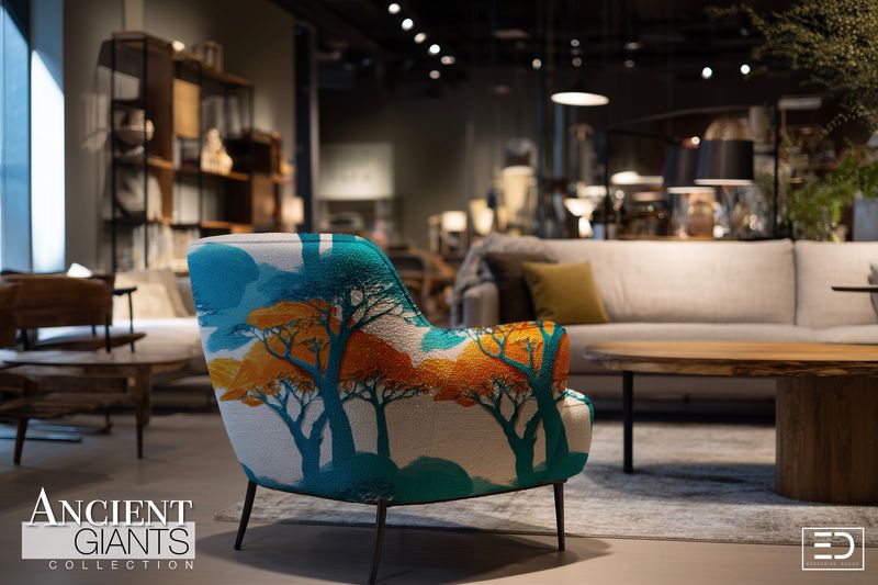Long Shade Autumn Tree Fabric: Burnt Orange, Teal &amp; Off-White | Ancient Giants Collection
