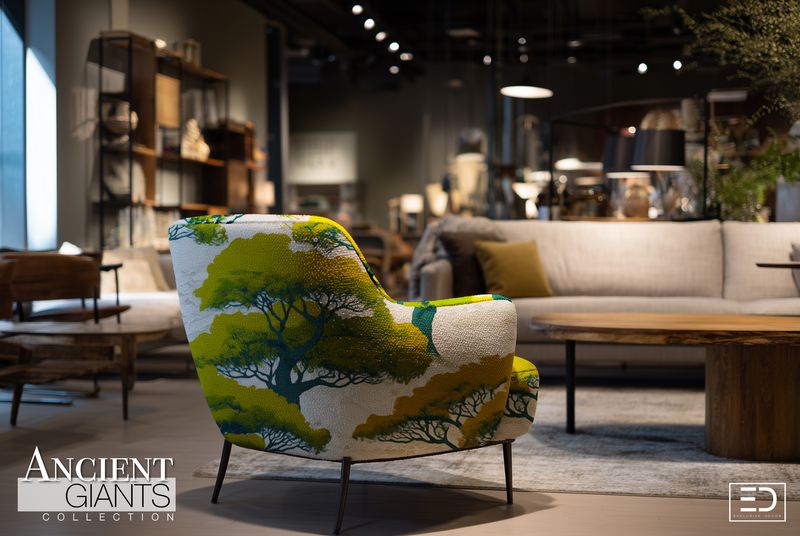 Warden Gnarled Tree Fabric: Lime Green, Teal &amp; Off-White | Ancient Giants Collection
