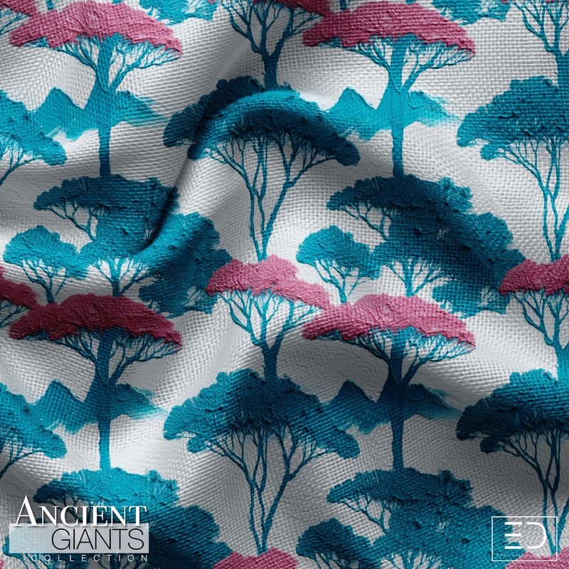 Afterglow Tall Tree Fabric: Pink, Teal &amp; White | Ancient Giants Collection