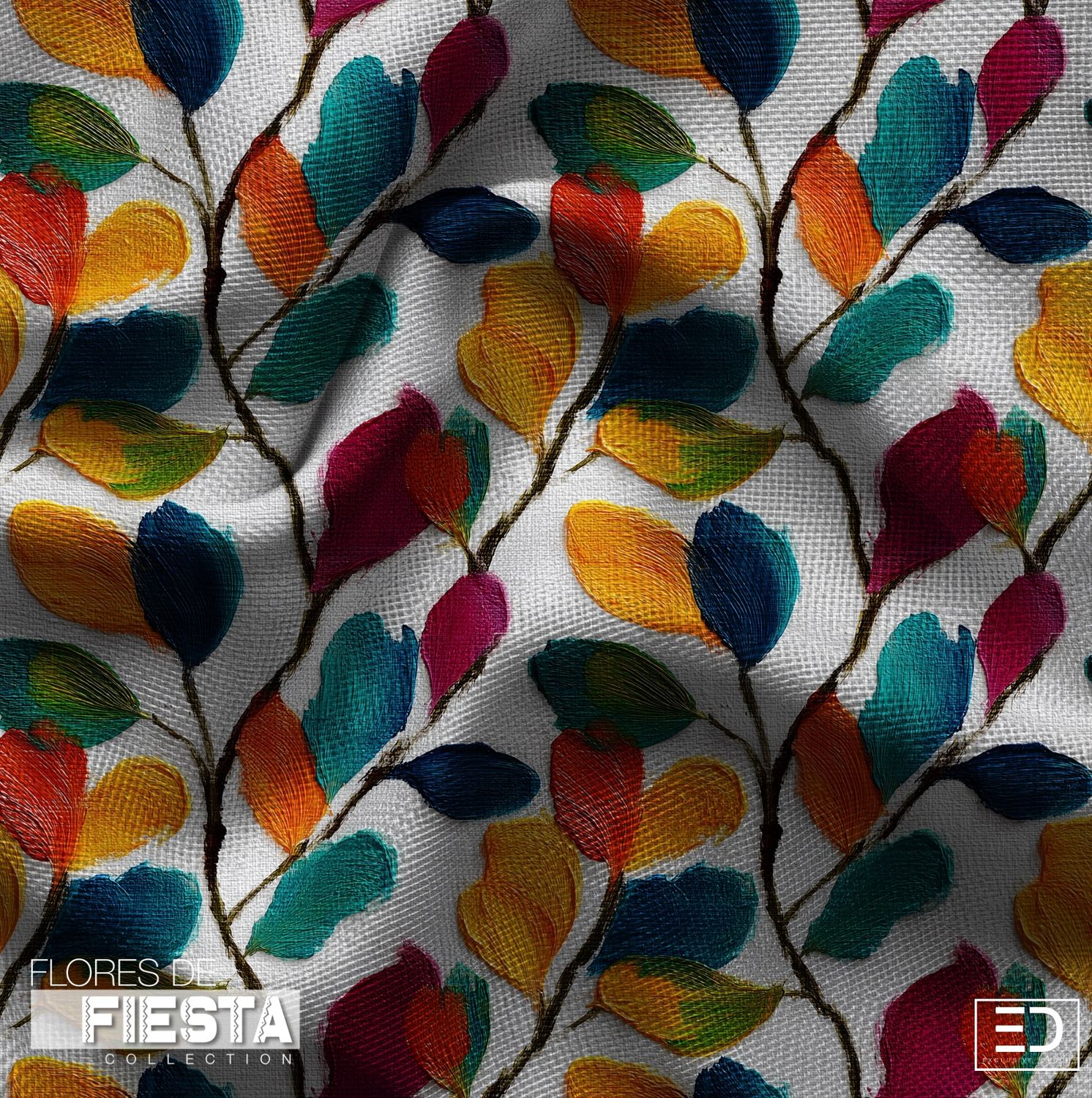 Ramas en Flor Branch Fabric | Navy, Magenta &amp; Mustard | Flores de Fiesta Collection