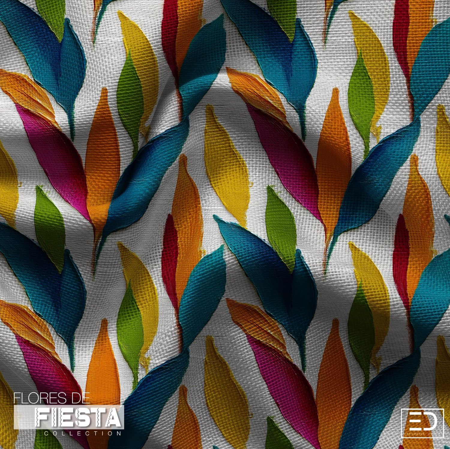 Hojas en Alto Leaf Fabric | Teal, Orange &amp; Magenta | Flores de Fiesta Collection