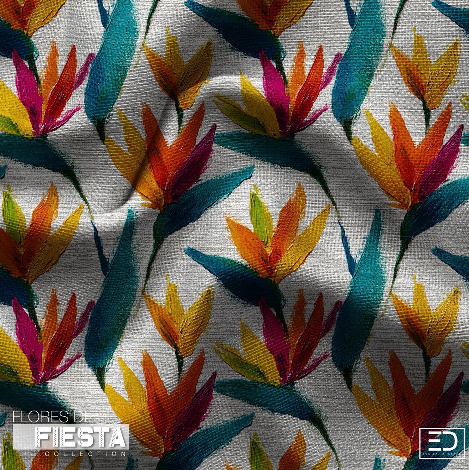 Ave del Paraíso Bird of Paradise Fabric | Orange, Magenta &amp; Teal | Flores de Fiesta Collection