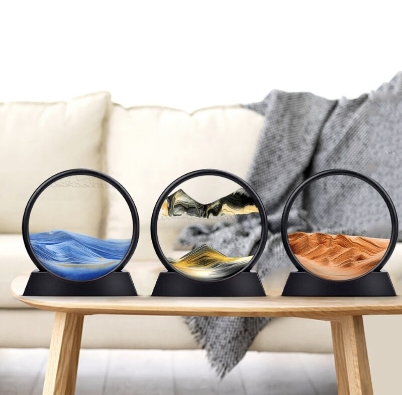 3D Moving sand art round hourglass