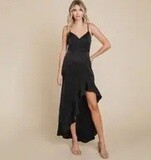 Satin Ruffled Asymmetrical Hem Cami Maxi Dress