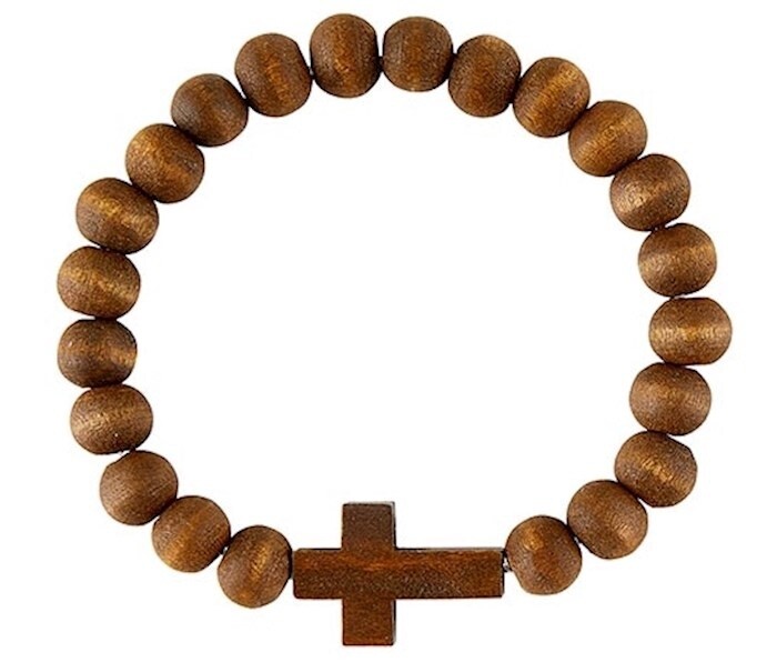 Wood Bead Bracelet with cross (7.5&#39;)