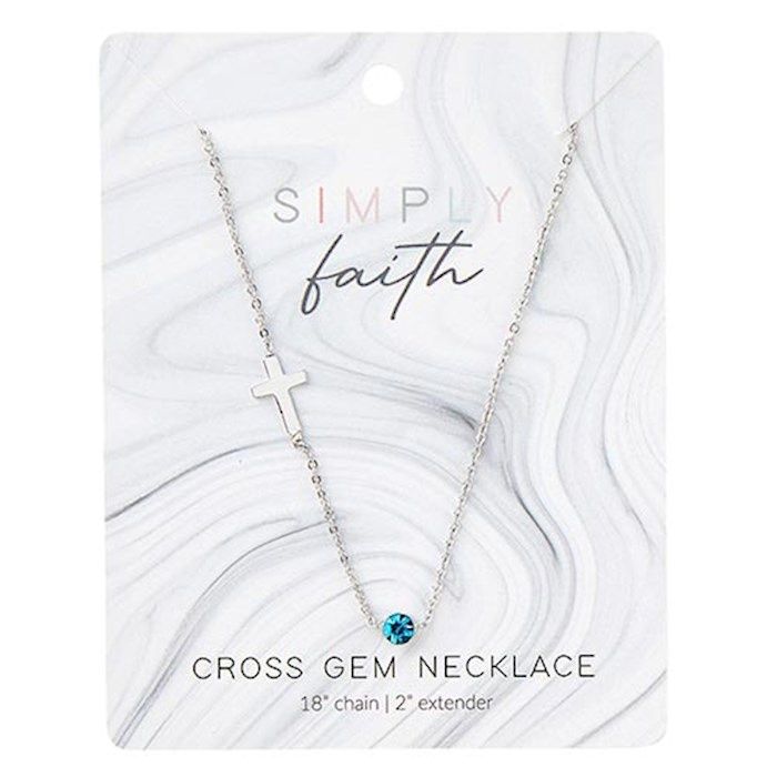 Cross Gem Necklace (Aquamarine)