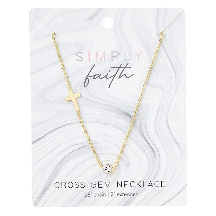 Cross Gem Necklace (Rhinestone)