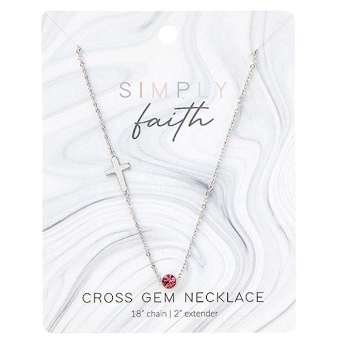 Cross Gem Necklace (Rose)