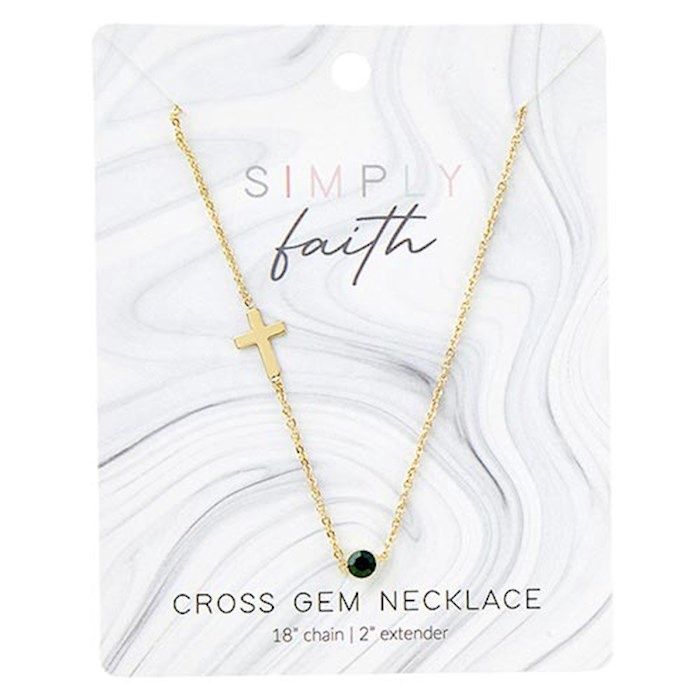 Cross Gem Necklace (Emerald)