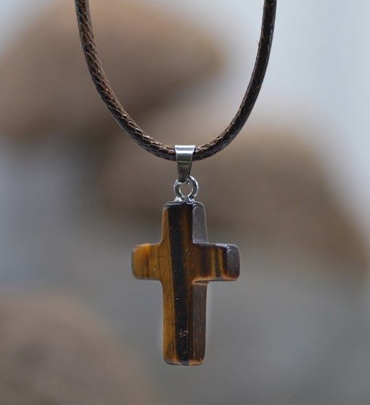 Necklace Cross with Tiger Eye Stone